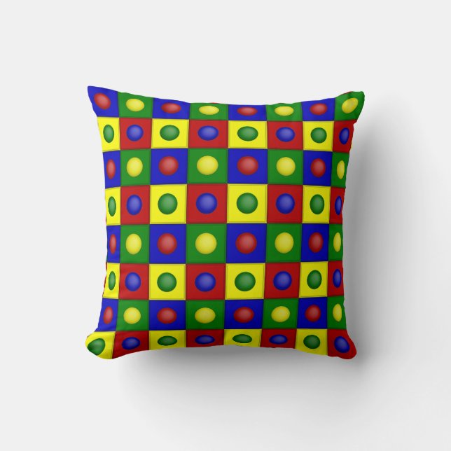 Primary Polka Dots Squared-Square Throw Pillow (Front)