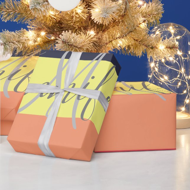 Primary Rainbow Colour Block Stripe Monogram Name Wrapping Paper (Holidays)