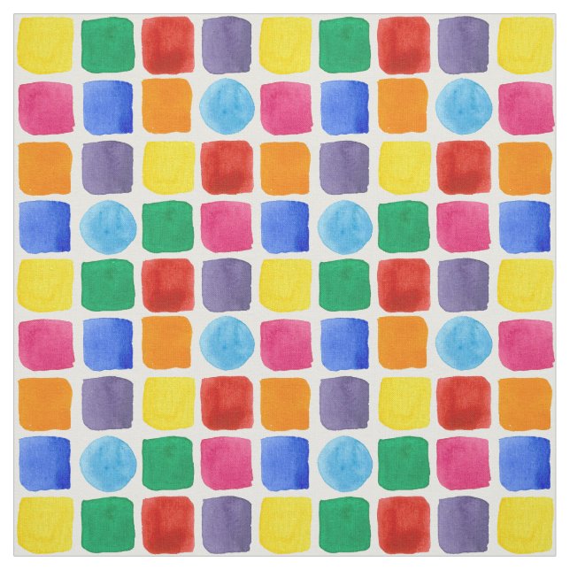 Primary Rainbow Colours Kids Geometric Pattern Fabric (Swatch)