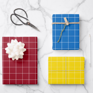 Primary Red Blue and Yellow With White Check Wrapping Paper Sheet