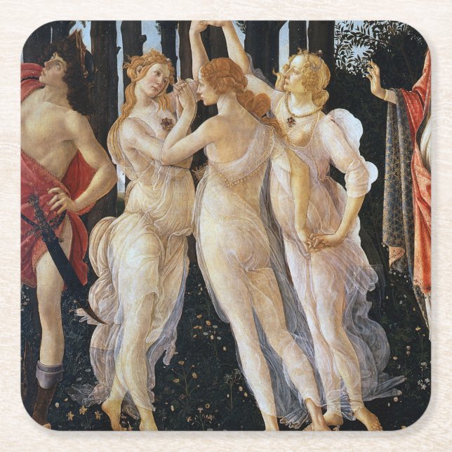 Primavera (detail), Sandro Botticelli, 1482 Square Paper Coaster (Front)