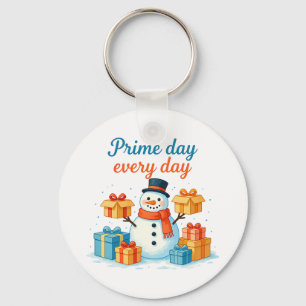 Prime Day Every Day, Snowman holding gifts Holiday Key Ring