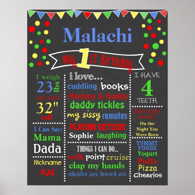 Prime Polka Dot Birthday Chalkboard Poster (Front)