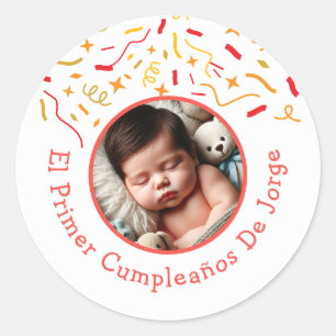 Primer Cumpleaños de Bebé Fiesta Infantil Con Foto Classic Round Sticker