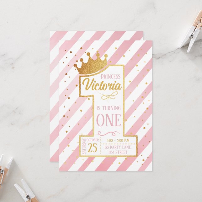 Primer cumpleaños de la Princesa Invitation (Front/Back In Situ)