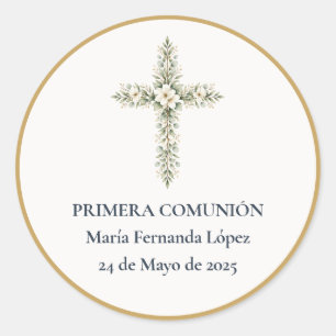 Primera Comunión Cross Classic Round Sticker