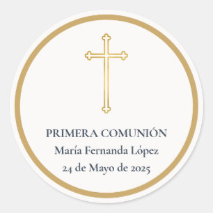 Primera Comunión Cruz de Oro Classic Round Sticker
