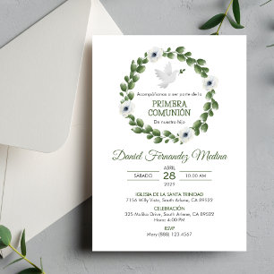 Primera Comunion Cute Green Leaves First Communion Invitation