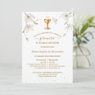 Primera Comunión Flores y Cáliz First Communion Invitation