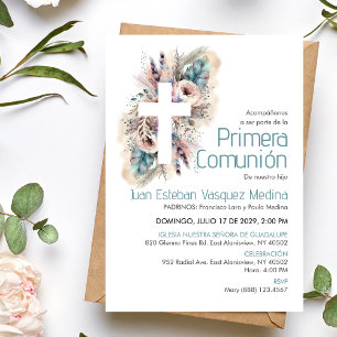 Primera Comunion Invitacion Boho First Communion  Invitation