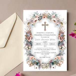 Primera Comunion Invitacion Boho First Communion  Invitation