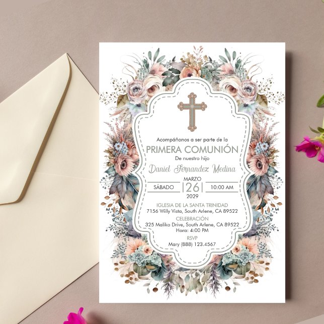 Primera Comunion Invitacion Boho First Communion  Invitation (Creator Uploaded)