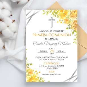 Primera Comunion Invitacion Cute Yellow Flowers Invitation