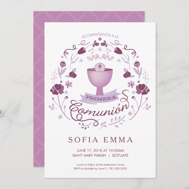 Primera Comunión Invitación - Spanish, Girl's Invitation (Front/Back)