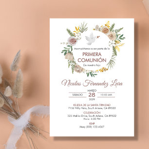 Primera Comunion Spanish Boho First Communion  Invitation