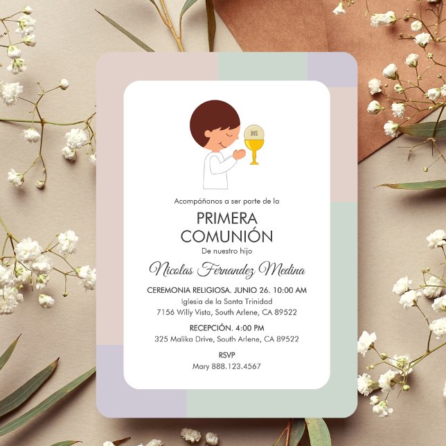Primera Comunion Spanish Cute Boys First Communion Invitation (Creator Uploaded)