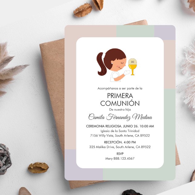 Primera Comunion Spanish Girls First Communion Invitation (Creator Uploaded)