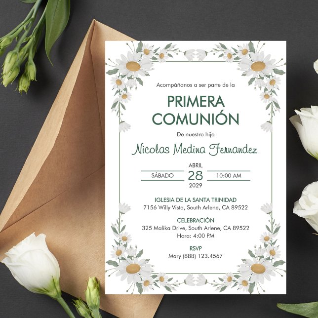 Primera Comunion White Flowers First Communion Invitation (Creator Uploaded)