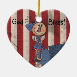 Primitive American Angel Ceramic Tree Decoration