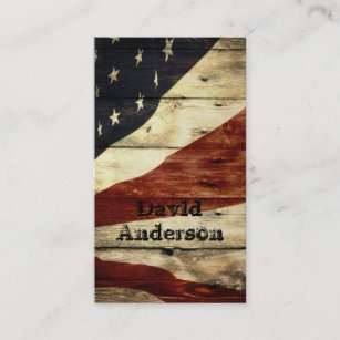 Primitive Americana Barn Wood American Flag Business Card