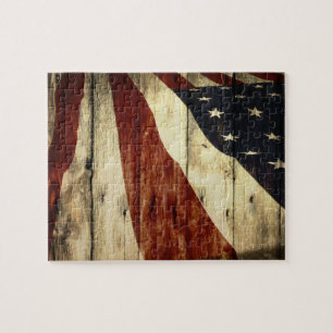 Primitive Americana Barn Wood American Flag Jigsaw Puzzle