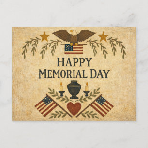 Primitive Americana Memorial Day  Holiday Postcard