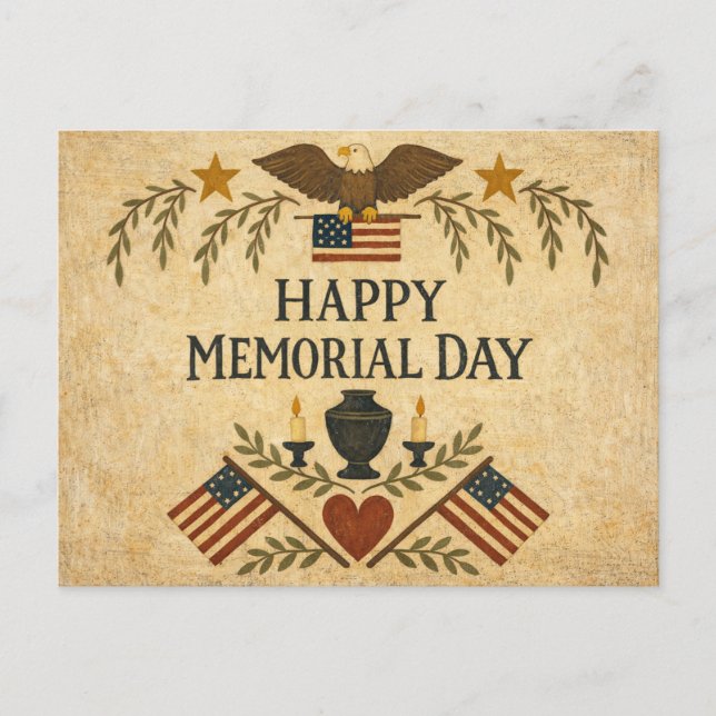 Primitive Americana Memorial Day  Holiday Postcard (Front)