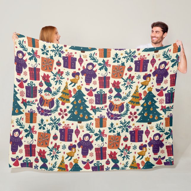 Primitive Angel Christmas Blanket | Folk Art Tree  (In Situ)