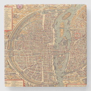 Primitive Antique Map of Paris France Stone Coaster