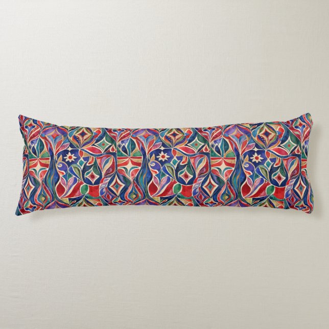 Primitive Art Colourful Watercolor Body Pillow (Front)