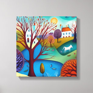 Primitive Art Landscape  Canvas Print