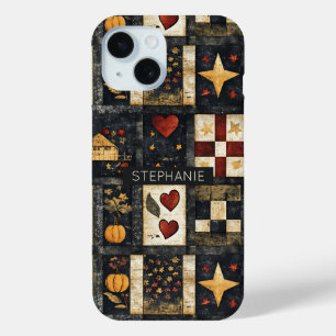 Primitive Autumn Quilt Pattern Farmhouse Harvest iPhone 15 Case