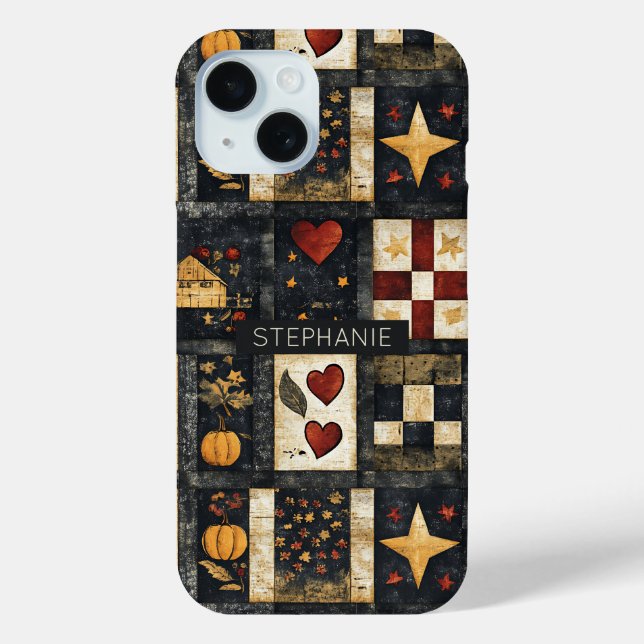 Primitive Autumn Quilt Pattern | Farmhouse Harvest Case-Mate iPhone Case (Back)
