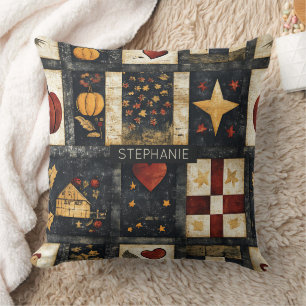 Primitive Autumn Quilt Pattern Farmhouse Harvest Cushion