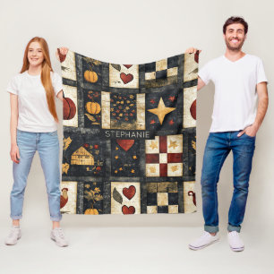 Primitive Autumn Quilt Pattern   Farmhouse Harvest Fleece Blanket