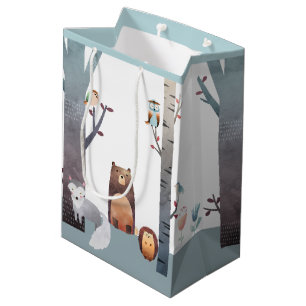 Primitive Baby Woodland Animals Trees Birds Medium Gift Bag