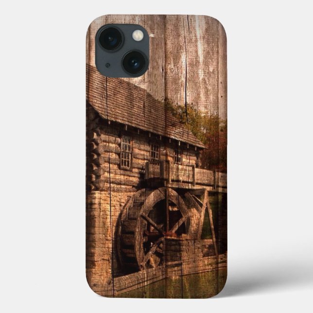 Primitive Barn Wood farmhouse mill water wheel Case-Mate iPhone Case (Back)