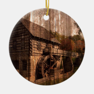 Primitive Barn Wood farmhouse mill water wheel Ceramic Ornament