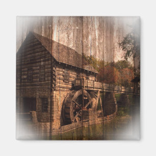 Primitive Barn Wood farmhouse mill water wheel Magnet