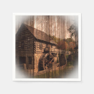Primitive Barn Wood farmhouse mill water wheel Napkin