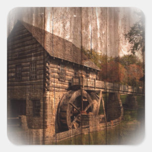 Primitive Barn Wood farmhouse mill water wheel Square Sticker