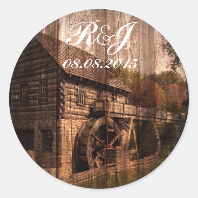 Primitive Barn Wood farmhouse wedding Classic Round Sticker (Front)
