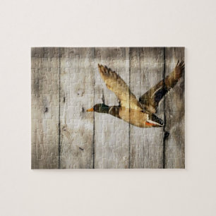 Primitive Barn wood Western Country mallard duck Jigsaw Puzzle