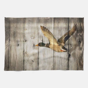 Primitive Barn wood Western Country mallard duck Tea Towel