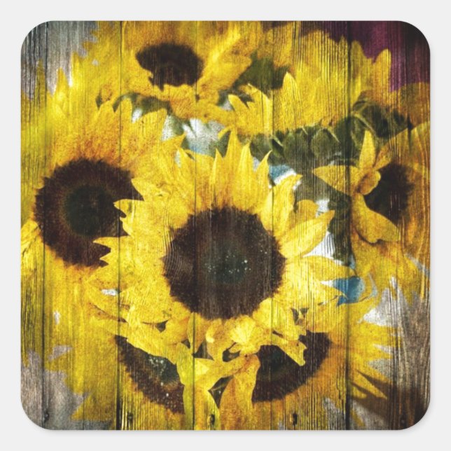 Primitive Barn Wood Western Country Sunflower Square Sticker (Front)