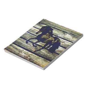 Primitive BarnWood Equestrian Black Stallion Horse Notepad