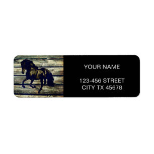 Primitive BarnWood Equestrian Black Stallion Horse Return Address Label