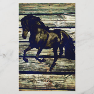 Primitive BarnWood Equestrian Black Stallion Horse Stationery