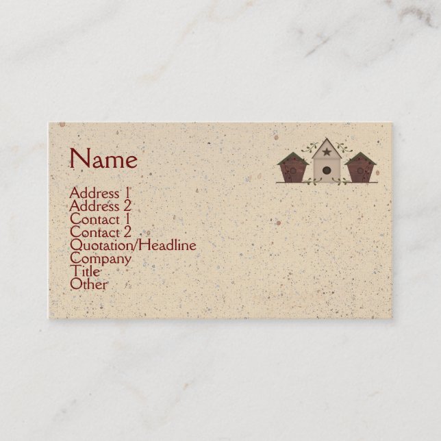 Primitive Birdhouses Business Card (Front)