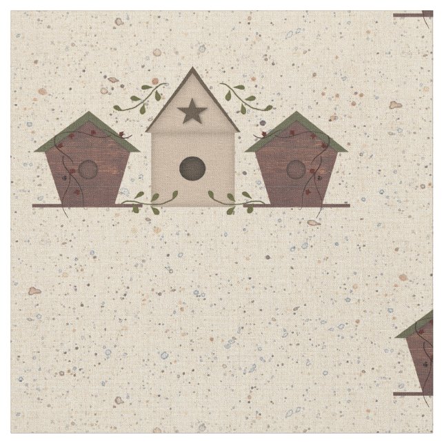 Primitive Birdhouses Fabric (Close Up)